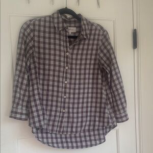 THE GREAT. Burgundy and White Plaid Button-Down Shirt